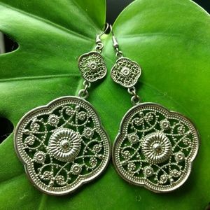 Stamped Metal Beaded Boho Glam Dangle Earrings